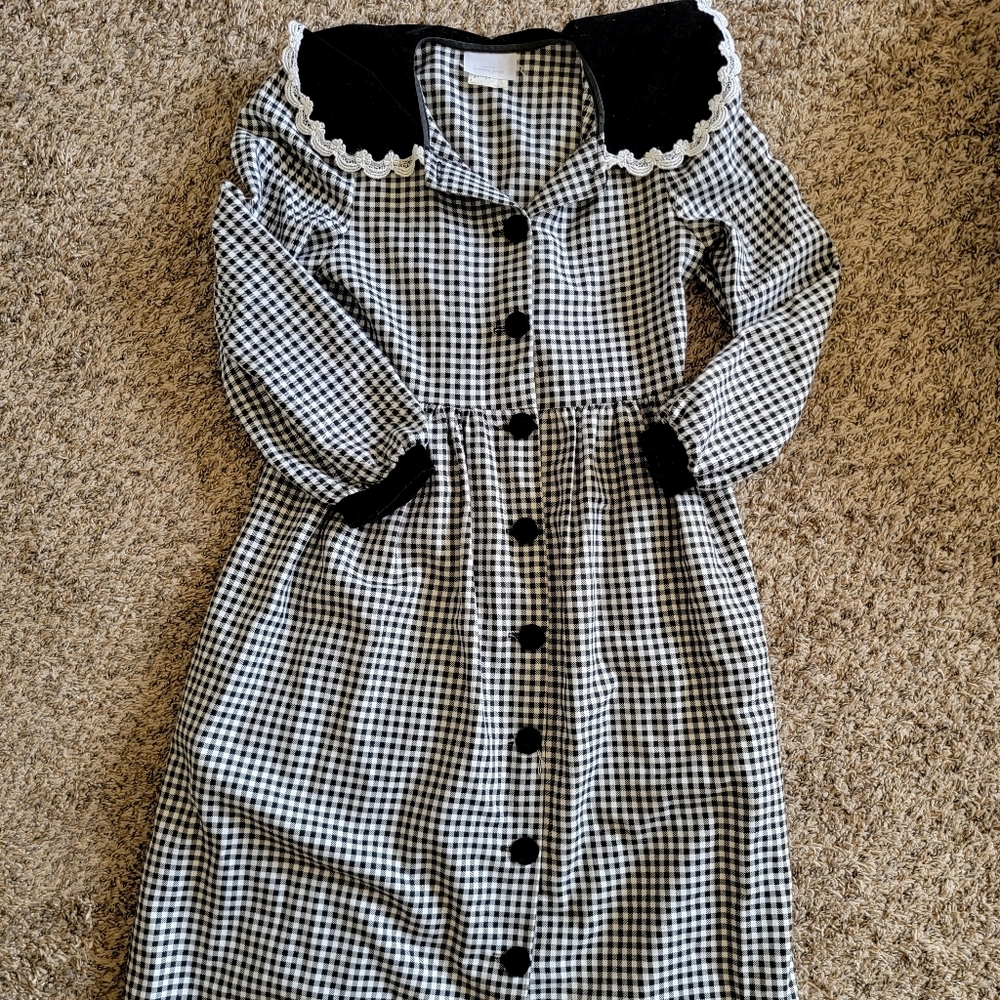 Vintage Oversized Collar Gingham Check Dress